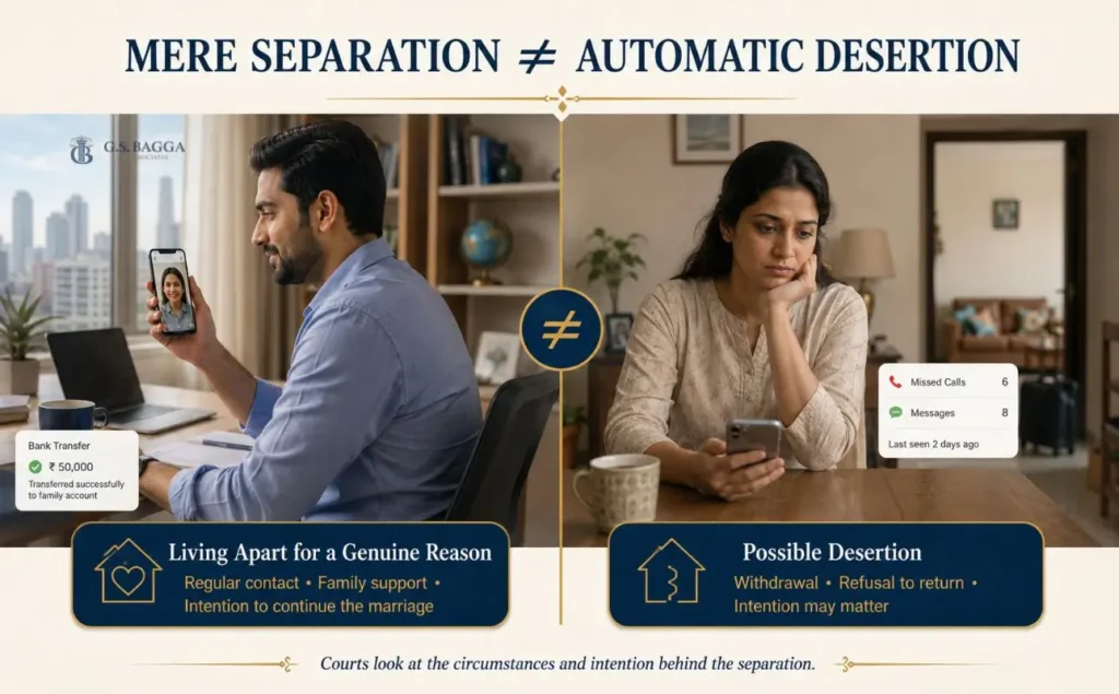Mere separation does not automatically amount to desertion in matrimonial law