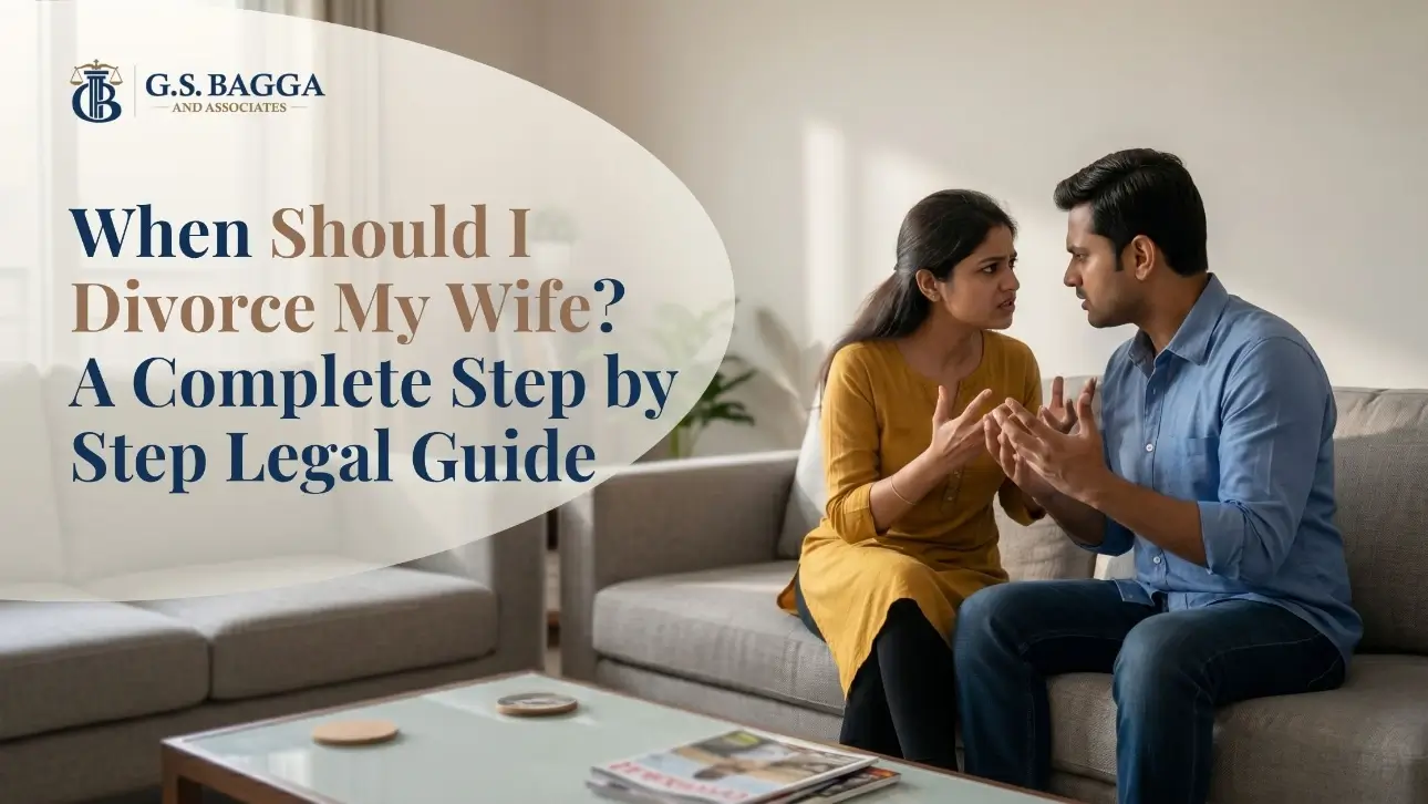 Frustrated Indian husband in his 30s arguing with his wife on a sofa, feature image for legal guide on how to divorce my wife in India