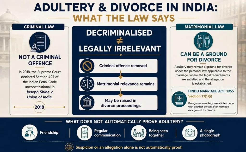 Infographic explaining adultery as a ground for divorce under Indian matrimonial law