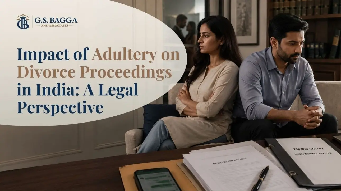 Indian couple facing marital conflict with divorce documents and digital evidence during divorce proceedings