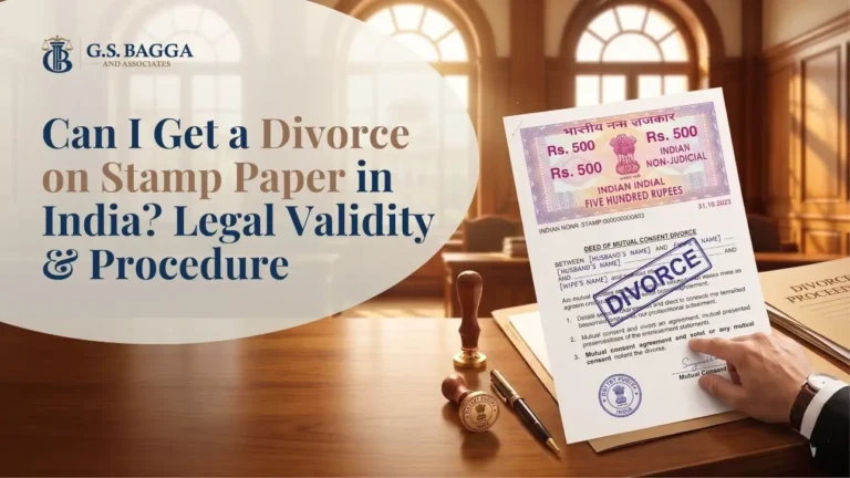 Indian legal office scene showing a mutual consent divorce stamp paper on a desk, representing the myth of divorce on stamp paper in India.