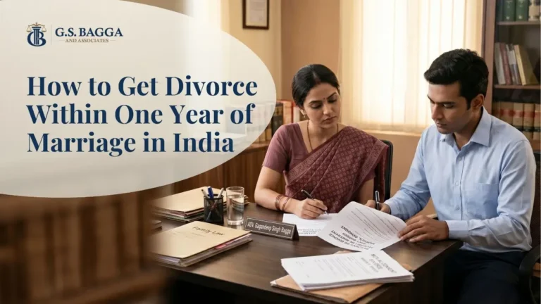 Couple consulting a divorce lawyer and signing legal papers for early divorce within one year of marriage in India