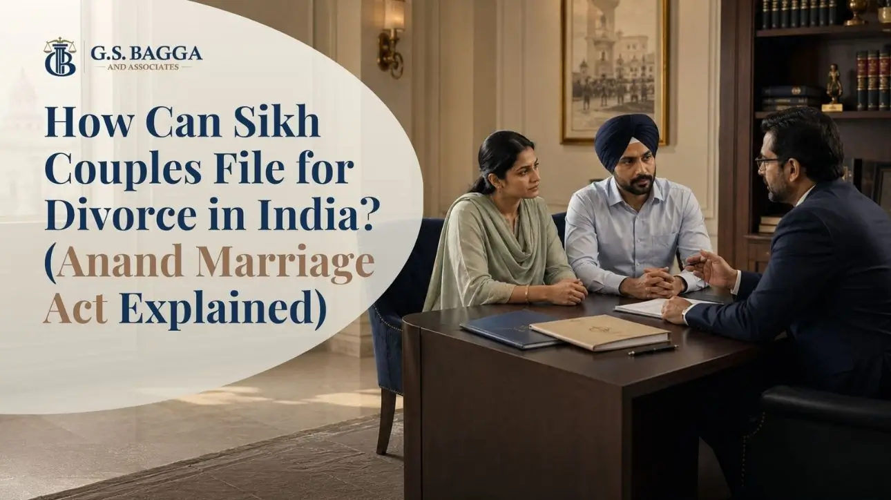 Sikh couple consulting an Indian family lawyer about divorce under the Hindu Marriage Act after an Anand Karaj marriage